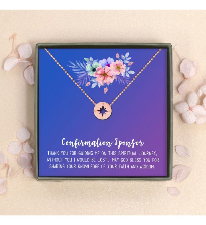 Confirmation Sponsor Gift Box Compass Necklace and Card